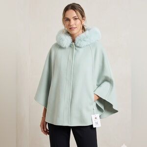 Women’s Light Sage Trench Coat with Fur Collar